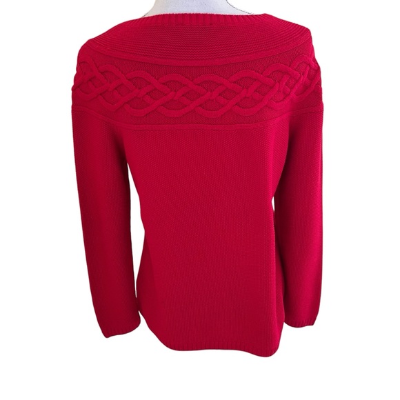 Talbots Red Cotton/Cashmere Cable Knit Scoop Neck Sweater M - Picture 6 of 8